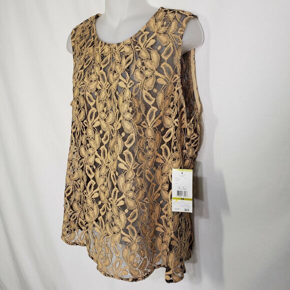 Evan Picone Womens Tank Top Size 14 Mesh Sheer Round Neck Sleeveless Career Tan - Picture 5 of 11